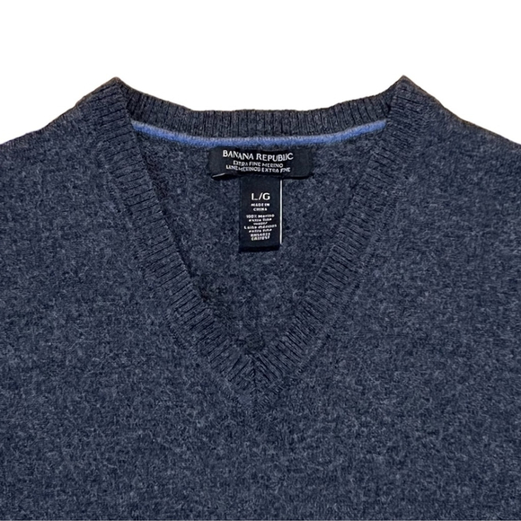 Banana Republic Dark Grey 100% Merino Wool V-Neck Long Sleeve Sweater Size L - Picture 3 of 6